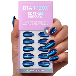 Lot de 32 faux ongles en gel souple, courts, en forme d'amande, effet œil de chat bleu, faits maison, avec colle, vente en gros, fournitures pour ongles artificiels à presser - Product Image 2