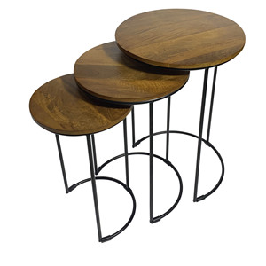 HMS Set di due tavolini in castagno e nero tavoli nidificati con struttura in legno massello e metallo rotondo - Product Image 2