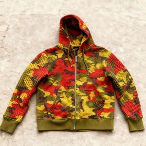 Sweat à capuche zippé personnalisé motif camouflage gaufré, DTG, style streetwear, épais, coupe oversize, délavé à l'acide, effet vieilli, brodé, unisexe, hiver - Product Image 2