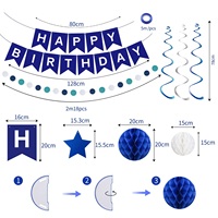Fournitures de fête d'anniversaire colorées 20*16cm Bannière à tirer Drapeau en spirale Nid d'abeille Étoile à cinq branches Décorations de fête d'anniversaire