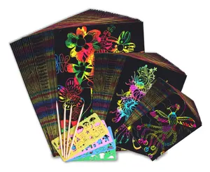 DIY Regenbogen Farbe Scratch Art Papier Karte Set mit Graffiti Schablone Zeichenbrett Stick Art Malerei Lernspiel zeug Geschenke