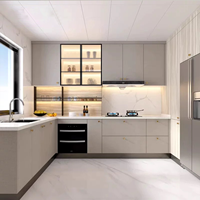 Solution de rangement Shaker en MDF durable et écologique avec robinet et portes vitrées pour projets de cuisine et de salle à manger d'appartement