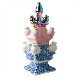 2024郁金香花瓶金字塔花瓶打造自己的郁金香花瓶花卉设计手绘蓝瓷三层花盆
