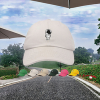 Cappellino da Baseball Vintage con Logo Astronauta Ricamato, 6 Pannelli, Effetto Invecchiato, Regolabile, Unisex, Stile Dad Hat