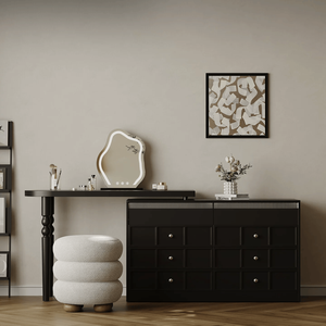 Toeletta in Stile Americano con Cassettiera Angolare Estensibile, Mobile Nero in Legno per Trucco - Product Image 2