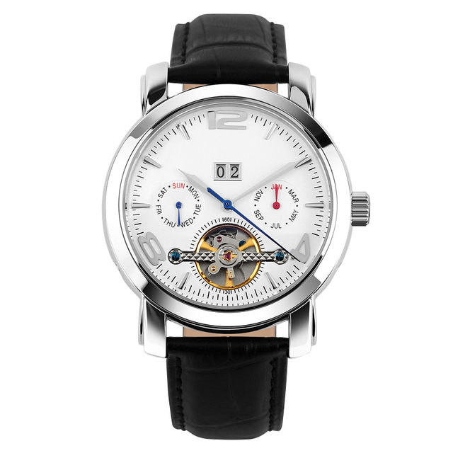 Mechanical Luxury Men's Automatic Stainless Steel Watch Leather Strap Glass Dial Pointer 100M Waterproof 40mm Day/Date Custom