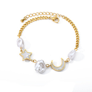 Moda estrella Luna perla pulsera de acero inoxidable oro pulsera para mujer Uionen 499 - Product Image 5