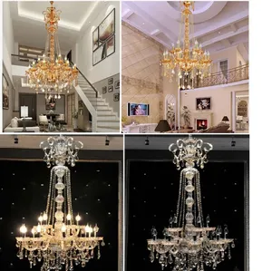 Luxury Extra Long Large Stair Gold/SilverK9 Crystal Chandelier Lustres De Cristal Candle Export Lobby Light 15 Arms Height 150cm