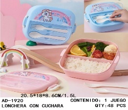 Contenitore per Pranzo in Plastica a Forma di Unicorno 1,5L Isolato con Tre Scomparti e Posate per Bambini - Product Image 3