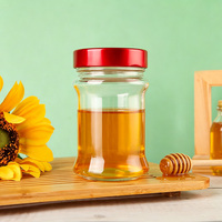 NEWRAY Tarro Redondo de Vidrio Sodocálcico Hermético de Boca Ancha 350ml para Alimentos, Frutas, Azafrán, Gelatina, Miel, Mermelada, Encurtidos con Tapa Metálica de Rosca
