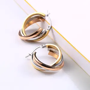 Waterproof high quality hoop earrings stainless steel 18K gold plating fashion earring wedding for women