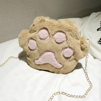 Sac bandoulière personnalisé en peluche grise en forme de patte de chat, mini sac à bandoulière doux et moelleux avec patte rose et chaîne dorée, cadeau idéal pour femme