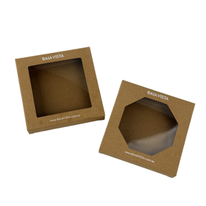 Boîte en papier kraft personnalisée avec fenêtre et découpes carrées et octogonales pour accessoires vestimentaires et petits bijoux - Product Image 1