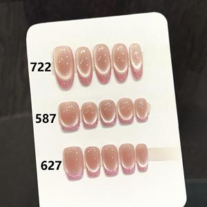 Diseño # 587 # 627 # 722 <span class=keywords><strong>Uñas</strong></span> Postizas Minimalistas de Alta Calidad con Diseño de Ojo de Gato <span class=keywords><strong>y</strong></span> Brillo, <span class=keywords><strong>Elegantes</strong></span>, Hechas a Mano, Cortas, Estilo Francés - Product Image 5
