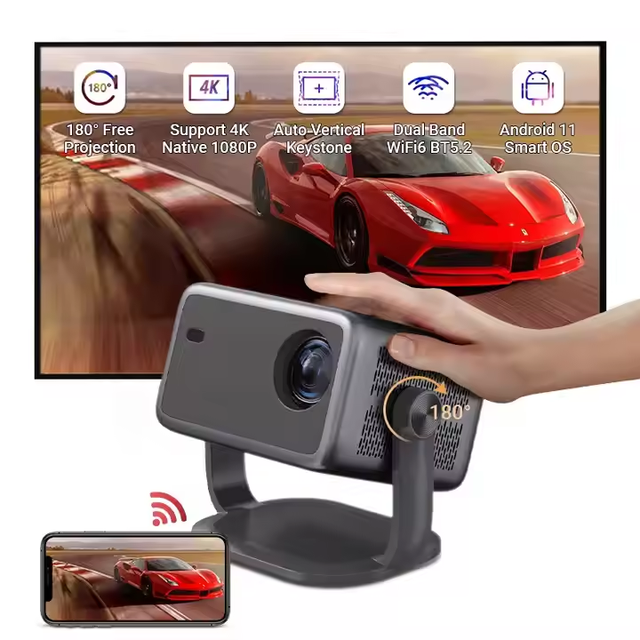 NEW 4K Portable Projector Android 13 Native 300 ANSI L018AQ Dual Wifi6 1920*1080P BT5.2 Home Cinema Projector