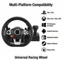YJT-4SW2004 Volant de jeu PS4 7-en-1 pour ordinateur, support de jeu de course filaire noir