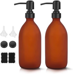 Aprobinetterie domestique de <span class=keywords><strong>savon</strong></span> liquide rechargeable de 16 oz, distributeur de Lotion pour les mains, bouteilles en verre, ambre, pièces - Product Image 1