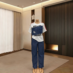 Nouvel ensemble deux pièces unisexe été 26 : T-shirt court, <span class=keywords><strong>pantalon</strong></span> long, pull, <span class=keywords><strong>pantalon</strong></span> de survêtement, délavé, taille haute, avec lettres, effet usé, pour le commerce international - Product Image 3