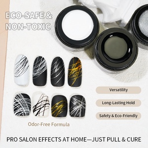 RISYAL Gel de <span class=keywords><strong>dessin</strong></span> pour nail art à effet scintillant fin – Emballage individuel, soie élastique, motif araignée, <span class=keywords><strong>fleur</strong></span>, design transfrontalier, noir, blanc, argent - Product Image 4