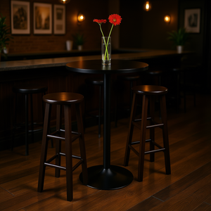 Ensemble de table de pub ronde noire avec 29 tabourets en bois à pieds carrés, mobilier de bar moderne pour usage commercial - Product Image 2