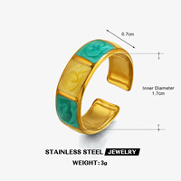 Dina 18K Vergoldeter Edelstahl Breiter Bandring mit Emaille-Gitter-Design Trendiger Alltags- und Dating-Ring für Damen