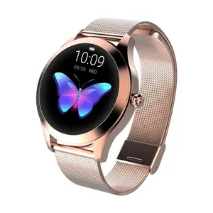 السيدات جلدية حزام ساعة ذكية KW10 IP68 للماء متعددة وضع الرياضة معدل ضربات القلب لرجال الأعمال Smartwatch