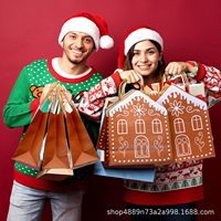 Sacs cadeaux de Noël en papier kraft biodégradable en forme de maison de pain d'épices avec poignées à cordon, 18x8x27CM, en stock, pour les fêtes de fin d'année
