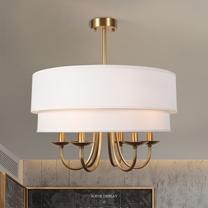 Lámpara de Araña Moderna de Cobre Personalizada de Fábrica con 6 Luces, Pantalla de Tela Tipo Tambor, Estilo Rústico Tradicional para Comedor - Product Image 4