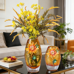 Jarrón de Vidrio Ámbar con Diseño de Girasol 3D, Centro de Mesa Decorativo Floral para Sala de Estar o Comedor - Product Image 5