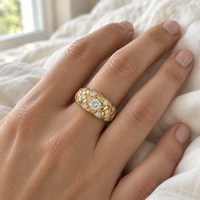 Bague de mariage en or jaune massif 10K/14K/18K avec diamant de laboratoire taille ronde 0,5-3 carats, sertie de griffes, bande ajourée large, certifiée IGI VVS