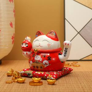 Ornements de <span class=keywords><strong>chat</strong></span> porte-bonheur en céramique blanche 6.5 pouces Statue Maneki Neko pour la décoration intérieure - Product Image 4