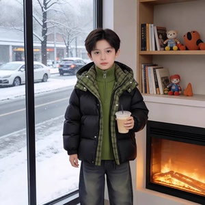 Veste d'hiver pour adolescents, coupe-vent à <span class=keywords><strong>capuche</strong></span> amovible sans lavage, fermeture éclair, épaisse et chaude, rembourrée en coton, pour enfants plus âgés - Product Image 3