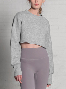 Vente en gros Sweatshirts personnalisés de haute qualité 100% coton éponge Crop confortable Fashion Crop Top Hoodies Femmes - Product Image 4