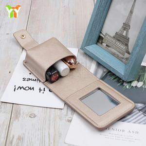 PU leather lipstick case with <b>mirror</b>, portable lipstick pouch for touch-ups, trendy cushion <b>compact</b> storage box, customizable. - Product Image 4