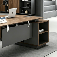 Bureau de direction moderne de luxe, bureau d'ordinateur en bois en forme de L avec rangement latéral