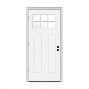 36 pulgadas X 80 pulgadas. 6-Lite Puerta de vidrio precolgado de acero pintado Puerta de entrada frontal estilo artesano - Product Image 1