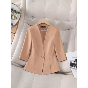 Women's Blazer Three Quarter Sleeve Champagne Color Commute Style - Product Image 1