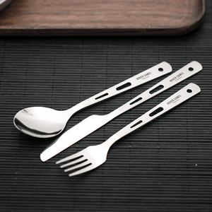 Juego de Cubiertos de Titanio con Cuchara, Tenedor y Cuchillo, con Mosquetón de Titanio, Cubertería para Camping, Vajilla para Exteriores, Spork - Product Image 3