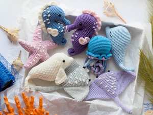 Animaux marins en <span class=keywords><strong>crochet</strong></span> Amigurumi : hippocampe, méduse, <span class=keywords><strong>baleine</strong></span> beluga, <span class=keywords><strong>baleine</strong></span>, étoile de mer et raie en <span class=keywords><strong>crochet</strong></span> - Product Image 5