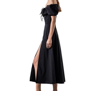 Vestido Midi Francés Personalizado OEM de Alta Calidad para Primavera/Verano, con Hombros Descubiertos, Ajuste Delgado, Sin Mangas, con Abertura de Encaje y Cintura Natural, Ideal para el Día a Día - Product Image 2