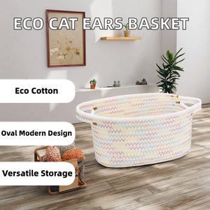 Cesta de Almacenamiento Pequeña de Cuerda de Algodón, Moderna, con Orejas de Gato, Ovalada, Ecológica, Plegable, Multifuncional, de Alta Calidad y Personalizable - Product Image 2