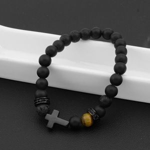 2026 Hot Selling Simple Design Obsidian Handmade <b>Beaded</b> <b>Bracelet</b> Black Unisex's Cross <b>Bracelets</b> Light Luxury Jewelry - Product Image 4