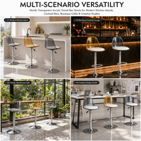 Tabouret de bar pivotant moderne et minimaliste en acrylique transparent ambré, réglable en hauteur, avec assise rembourrée blanche et base chromée