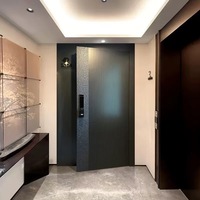 Portes d'entrée et intérieures avec texture bois, surface lisse en MDF à 2 à 6 panneaux pour hôtels et villas modernes