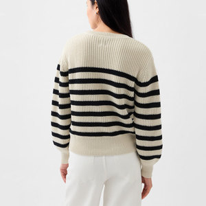 Áo len dệt kim nữ mùa đông Áo chui đầu dệt kim dài tay kẻ sọc cổ tròn lạ mắt - Product Image 2