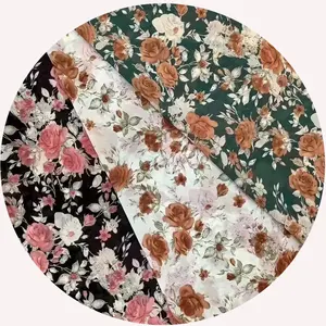 High Quality 100D Chiffon Rose Flower Digital Printed Floral Garment Making Fabric