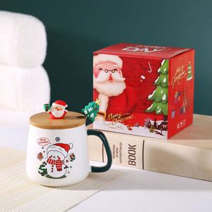 Ensemble de tasses à café en céramique personnalisées festives avec couvercle en bois, vente en gros, vaisselle de fête, 301 400 ml, cadeaux de Noël - Product Image 5