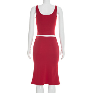 Viviblook D26ST028 Ensemble d'été pour femme Nouveau ensemble deux pièces avec gilet sans manches à nœud et jupe queue de poisson - Product Image 4