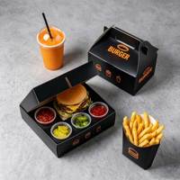 Boîte en papier noire de luxe jetable pour poulet frit, hamburgers et frites – Emballage alimentaire rapide en gros