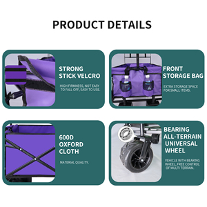 Carro plegable de alta calidad con cochecito de Asa ajustable con asientos y cinturones de seguridad Carro de camping al aire libre - Product Image 4